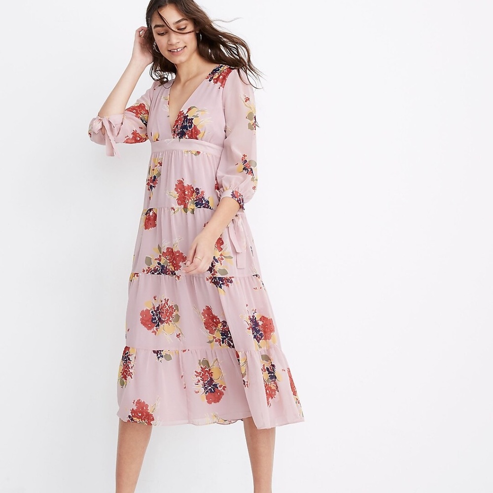 Madewell Tie-Sleeve Tiered Midi Dress